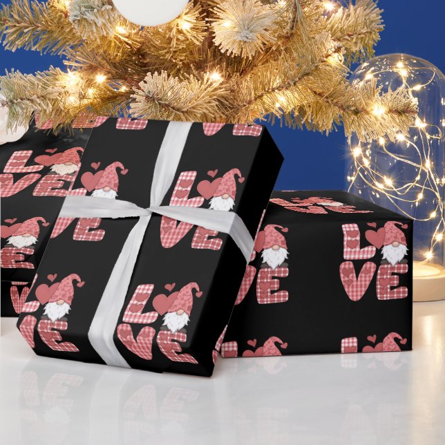 Love Heart Cute Gnome Valentine's Day Wrapping Paper (Holidays)