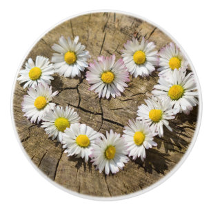 Love Heart Daisies Ceramic Knob