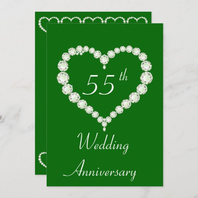 Love Heart Diamond Emerald Anniversary Invitation (Front/Back)
