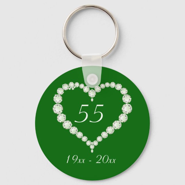 Love Heart Diamond Emerald Anniversary Key Ring (Front)