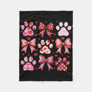Love Heart Dog Paw Print Coquette Aesthetic Bow Va Fleece Blanket