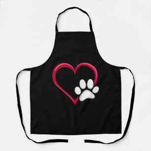 Love Heart Dog Paw Valentine's Day Dog Lover Apron