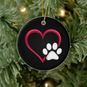 Love Heart Dog Paw Valentine's Day Dog Lover Ceramic Ornament