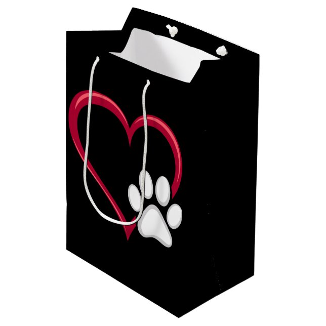 Love Heart Dog Paw Valentine's Day Dog Lover Medium Gift Bag (Front Angled)