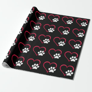Love Heart Dog Paw Valentine's Day Dog Lover Wrapping Paper