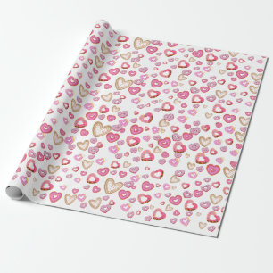 Love heart doughnuts sweet pastry pink valentine wrapping paper