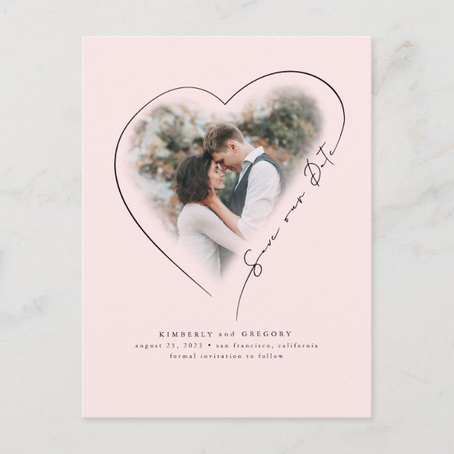 Love Heart Elegant Minimal Save The Date Photo Ann Announcement Postcard (Front)