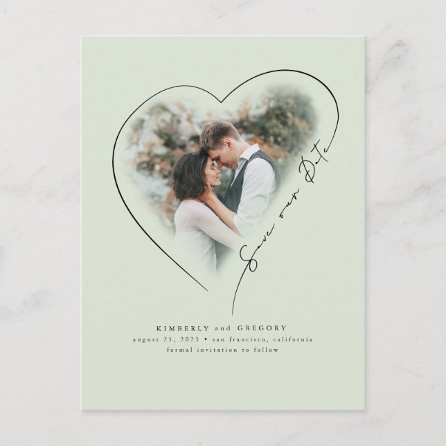 Love Heart Elegant Minimal Save The Date Photo Announcement Postcard (Front)