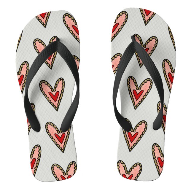 Love Heart Flip Flops Footwear ( Gray Background ) (Footbed)