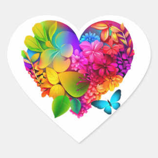 Love Heart Floral Design Heart Sticker
