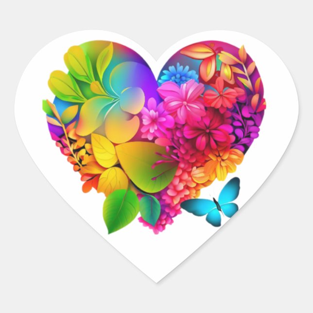 Love Heart Floral Design Sticker (Front)