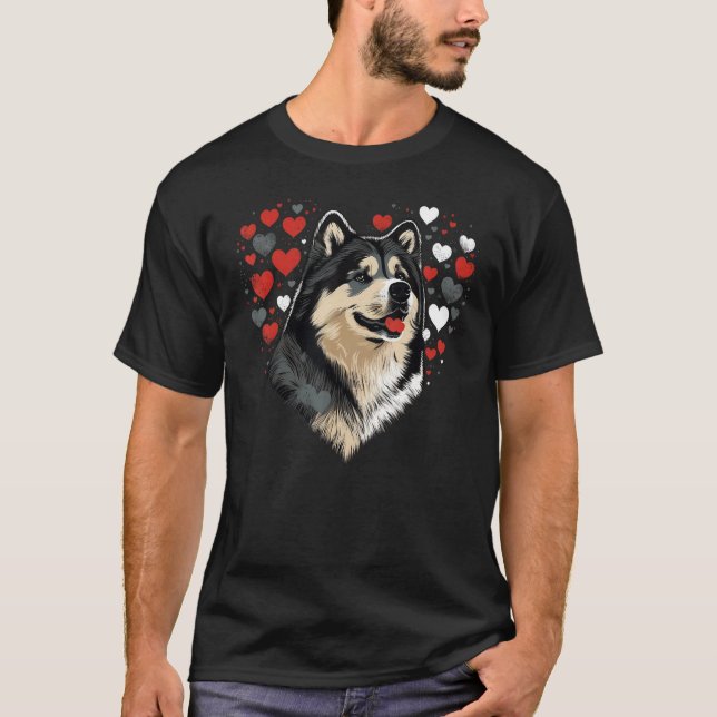 Love Heart for Valentines Day on Alaskan Malamute  T-Shirt (Front)