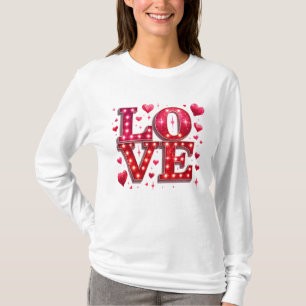 Love Heart Glittery Red Pink Valentine’s Day White T-Shirt