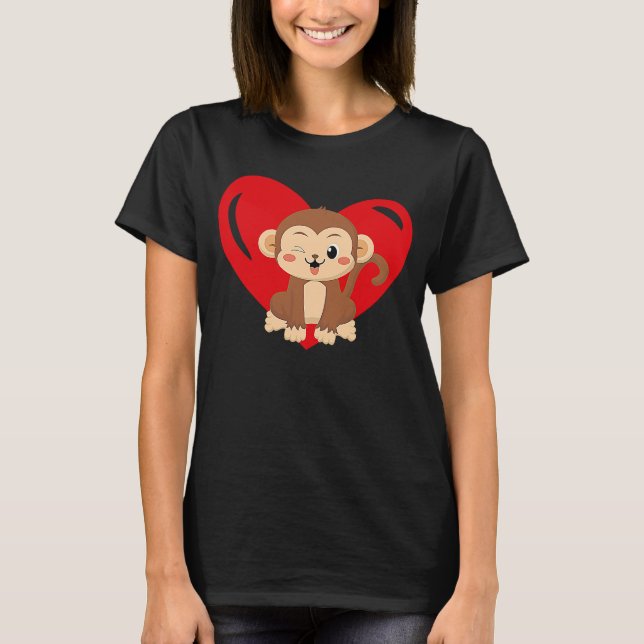 Love Heart Graphic Valentine's Day Monkey Boys Kid T-Shirt (Front)