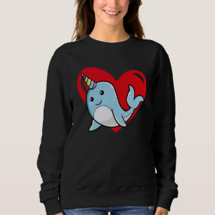Love Heart Graphic Valentine's Day Narwhal Boys Ki Sweatshirt