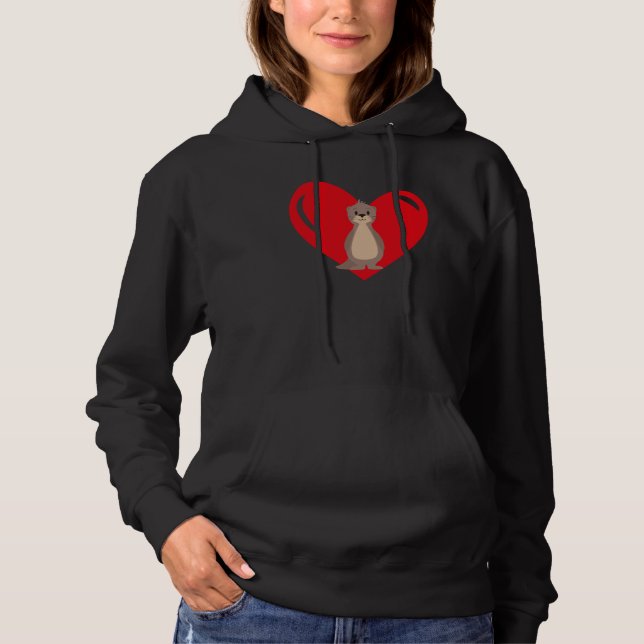 Love Heart Graphic Valentine's Day Sea Otter Boys  Hoodie (Front)