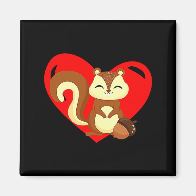 Love Heart Graphic Valentines Day Squirrel Boys K  Magnet (Front)