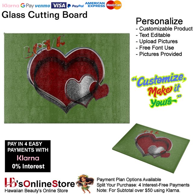 Love Heart Green Kitchen Cooking Glass  Cutting Board (Love Heart Green Cooking Glass Cutting Board.)
