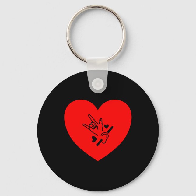 Love Heart Hand sign language hearing loss awarene Key Ring (Front)