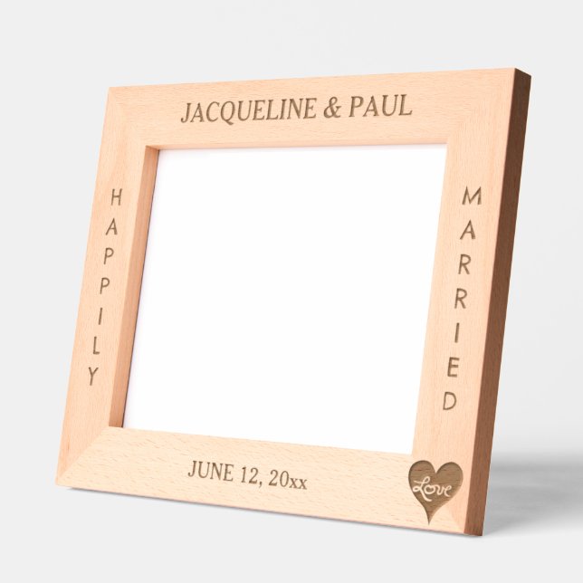 Love Heart Happily Married Names 10 x 8 Photo Etched Frames (Left)