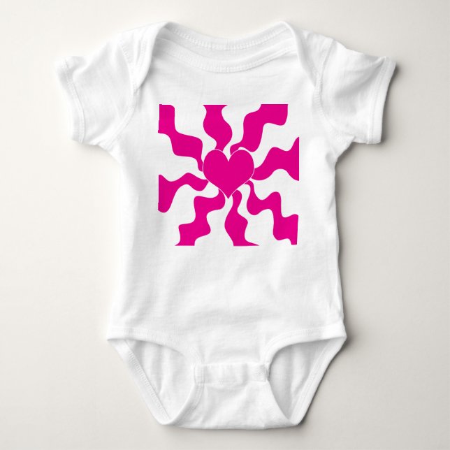 Love Heart in Magenta and White Baby Bodysuit (Front)
