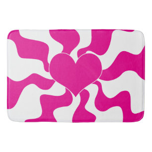 Love Heart in Magenta and White Bath Mat