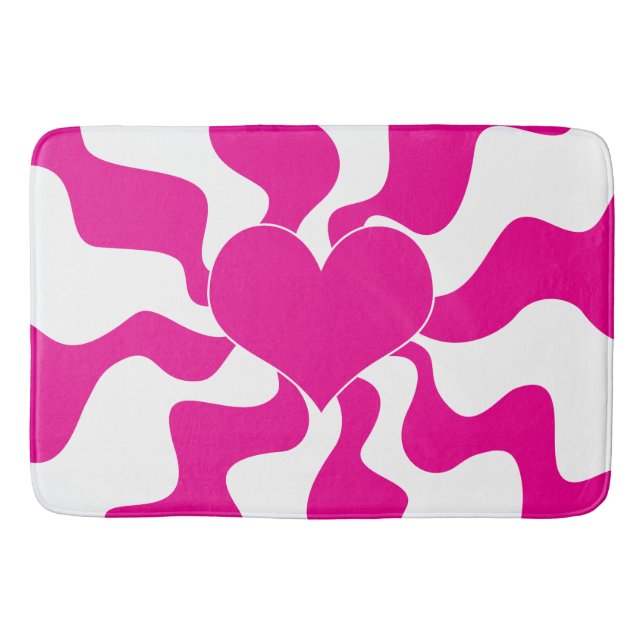 Love Heart in Magenta and White Bath Mat (Front)