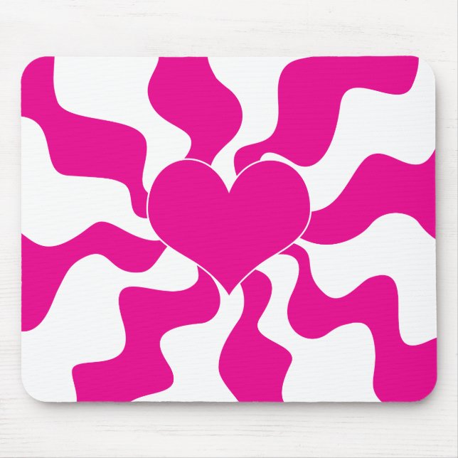 Love Heart in Magenta and White Mouse Pad (Front)