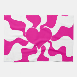 Love Heart in Magenta and White Tea Towel