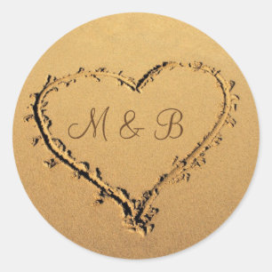 Love Heart in the Sand Personalised Monograms Classic Round Sticker