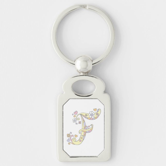 Love heart initial capital letter F key ring (Front)