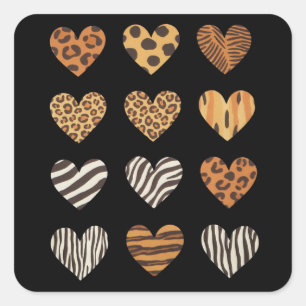 Love Heart Leopard Cute Valentine's Day  Square Sticker