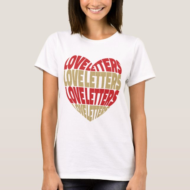 Love Heart Letters Red Gold Glitter T-Shirt (Front)