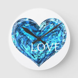 LOVE HEART light blue Round Clock