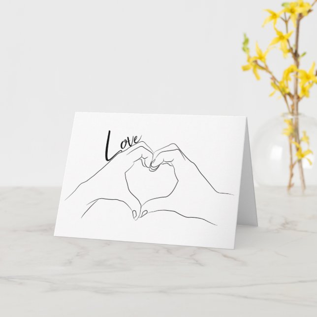 Love Heart Line Drawing Your Words Customisable Card (Yellow Flower)