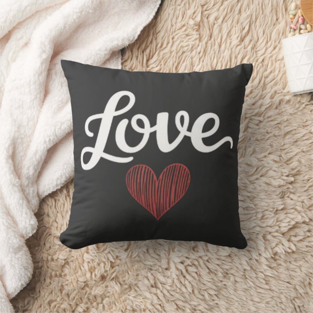 Love Heart Minimal Typography Romantic Design Cushion (Blanket)