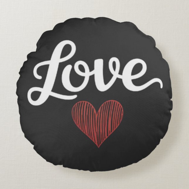 Love Heart Minimal Typography Romantic Design Round Cushion (Front)