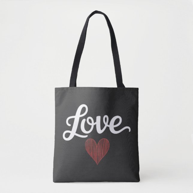 Love Heart Minimal Typography Romantic Design Tote Bag (Front)