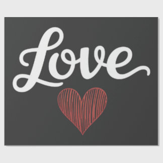 Love Heart Minimal Typography Romantic Design Wrapping Paper