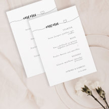 Love Heart Modern Black And White Wedding Menu 