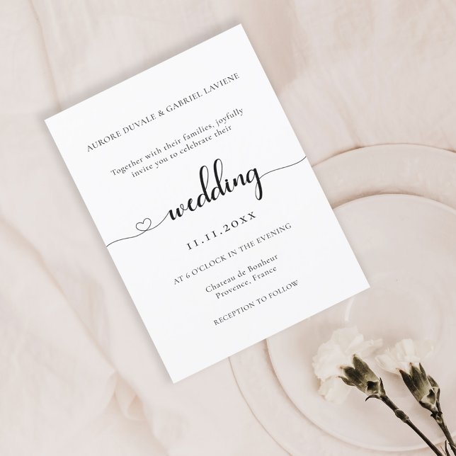 Love Heart Modern Elegant Black And White Wedding Invitation (Creator Uploaded)