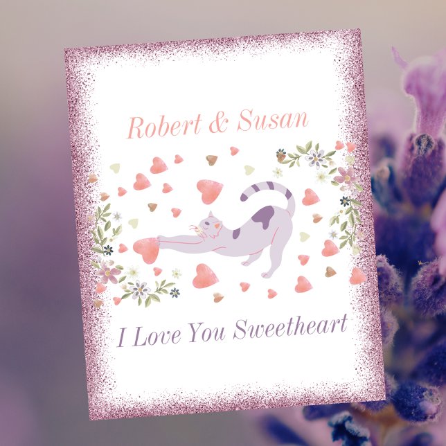 Love Heart Modern Trendy Cute Cat Valentines Day Holiday Card (Creator Uploaded)