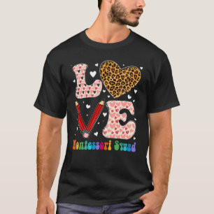 Love Heart Montessori Squad Leopard Plaid Red Vale T-Shirt