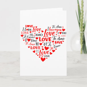 Love Heart Multilingual I Love You Romantic Valent Card