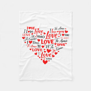 Love Heart Multilingual I Love You Romantic Valent Fleece Blanket