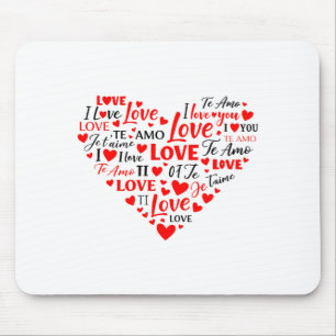 Love Heart Multilingual I Love You Romantic Valent Mouse Pad
