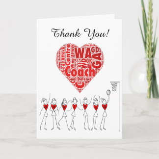 Love Heart Netball Coach Thank You Card