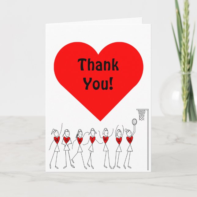 Love Heart Netball Thank You Card (Front)