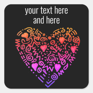 love heart ombre pink purple square sticker