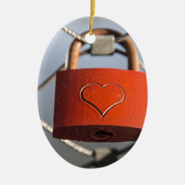 Love Heart Padlock Ceramic Tree Decoration (Front)